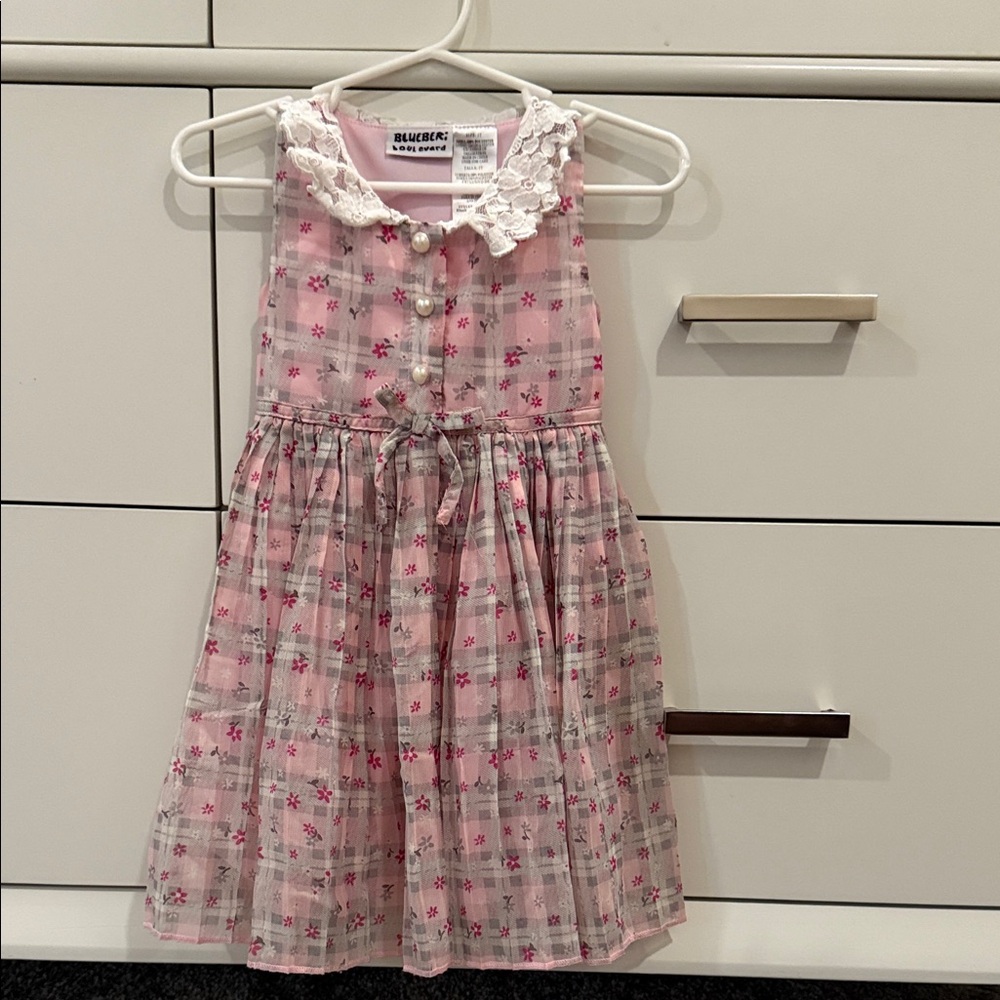 Blueberi Boulevard Pink Checkered Floral Dress